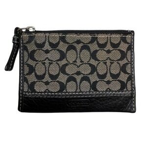 Coach Signature Mini Skinny ID Case Canvas Leather Trim Card Holder Y2K